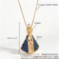 Religious Virgin Mary pendant necklace with blue zircons and 18k gold plating design - Two-Tone Zirconia Necklace Style (MA10-9)