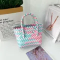 Bolso de mano tejido a mano colorido y bolsa de regalo para la playa o para bodas - Pequeño (Sin Lazo) / Azul Pálido