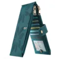 Emerald green faux leather long wallet with multi-card slots and double zippers - Dark Blue