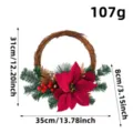 Elegant Christmas wreath with red poinsettia and pine needles showing dimensions - Christmas Poinsettia Rattan Half-Wreath (G3-43) / 35x31cm