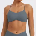 Reggiseno sportivo yoga grigio senza cuciture con spalline sottili per il fitness - grigio-blu