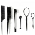 Kit professionnel de 6 outils de tressage noirs avec peigne à queue et aiguilles. - Ensemble de 6 pièces Noir