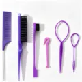 Kit complet de 6 accessoires de tressage violets avec peigne à queue professionnel - Ensemble de 6 pièces Violet