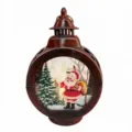 Vintage rode kerstlantaarn nachtlampje met kerstman en kerstboom scène - Klein Plat Rond - Retro Rood Kerstman