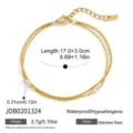 Gold stainless steel bracelet with marquise zircon stones and length specs - Three-Marquise Zirconia Double Layer Bracelet (JDB0201324)