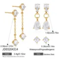 Gold stainless steel cubic zirconia earring set with measurements (84 characters) - Zirconia Stud and Tassel Earring Set (JDE0204314)