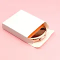Rose gold round folding metal compact mirror in a white protective cardboard box. - White Box Packaging / Rose Gold