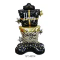 Große schwarz-goldene Happy New Year Folienballon-Säule mit Sternen- und Streifendesign - Stehende Neujahrs-Doppelschicht-Geschenkbox / 76x148cm