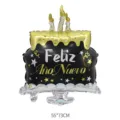 Kuchenförmiger Folienballon mit Feliz Año Nuevo Text für Silvester Party Dekorationen - Vergoldeter Kuchen Neujahr (Spanisch) / 55x73cm