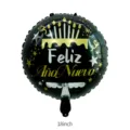 18-Zoll schwarzer Folienballon mit spanischem 'Feliz Año Nuevo' und goldenen Sternen. - Kuchen Neujahr (Spanisch) / 18 Zoll