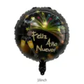 18-Zoll schwarzer Folienballon mit Feuerwerk und spanischem Feliz Año Nuevo Schriftzug - Sternschnuppe Anstoßen (Spanisch) / 18 Zoll