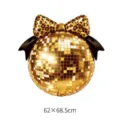 Großer 62x68,5 cm goldener Disco-Kugel-Alu-Ballon mit Leopardenmuster-Schleife - Leopardenbogen Diskokugel / 62x68.5cm