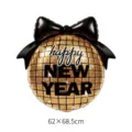 Happy New Year Diskokugel Folienballon mit schwarzer Schleife - Schwarze Schleife Disco-Ball / 62x68.5cm