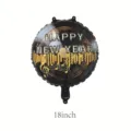 Schwarzer runder Folienballon mit Happy New Year Musik-Design, 18 Zoll Größe - Neujahr Schwarz Gold Schallplatte Ballon / 18 Zoll