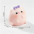 Cute mini resin pink pig figurine with purple bow for DIY miniature landscape decor - 2.4x2.4cm