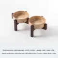 Dubbele keramische voerbakken met acaciahouten standaard voor katten en middelgrote honden - Ovengeglazuurd Bruin Waterbak Met Verhoogde Symmetrische Acaciahouten Dubbele Standaard / Klein 13*4.5cm