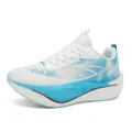 Professional white and blue marathon carbon plate running shoes for athletic racing - 38 / White Blue
