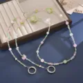 Handgemachte pastellfarbene Perlenkette für Taschen und Telefone mit Blumenanhängern - Lotusblumenkette / Rosa und Grün
