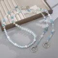 Eleganter blau-weißer Perlengurt mit schillernden Sternanhängern für Umhängetaschen - Libelle Blume Crossbody Kette / Blau