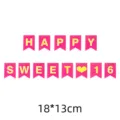 Pink and gold Sweet 16 fishtail birthday banner flags, dimensions 18x13cm per flag. - Happy Sweet 16 Pink Gold Banner