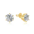 Boucles d'oreilles puces classiques en argent 925 et zircone ronde avec placage en or - Pendant Rose Blanche Pierre Doré (SE335-14K)