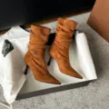 Maple brown pointed-toe slouchy ankle boots with stiletto heel and buckles - 34 / Brown 8cm (Fleece Lining)