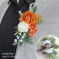 Artificial orange and cream rose boutonniere for wedding guests with pin and clip detail - Corsage / Champagne Orange