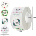 Roll of floral Thank You stickers featuring multiple designs with 25mm 27mm dimensions - 25mm 500 Pcs/Roll / Wreath Heart Colorful Style (C5)