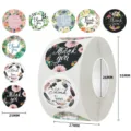 Floral thank you sticker roll with 25mm diameter round labels for gift packaging - 25mm 500 Pcs/Roll / Floral Feather Multi Pattern (C73)
