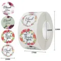 Floral Thank You stickers roll 25mm round labels for envelope packaging and sealing - 25mm 500 Pcs/Roll / Floral Border Handwriting Style (C81)