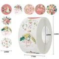 Pink floral thank you stickers roll, 25mm diameter decorative circular seal labels - 25mm 500 Pcs/Roll / Watercolor Floral Art Text (C13)