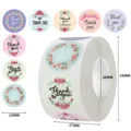 Floral Thank You stickers roll, 25mm diameter labels for small business packaging - Elegant Mixed Floral Style (C23) / 25mm 500 Pcs/Roll