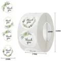 Roll of floral Thank You stickers for packaging and envelopes with 25mm round labels - Fresh Greenery Gold Frame Style (C26) / 25mm 500 Pcs/Roll