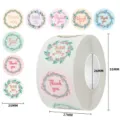 Floral wreath thank you sticker roll with 25mm diameter stickers for gift packaging - Fresh Natural Floral Circular Border (C33) / 25mm 500 Pcs/Roll