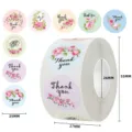 Floral 'Thank You' sticker roll with multiple designs and 25mm diameter - 8 Low Saturation Fresh Floral Designs (C37) / 25mm 500 Pcs/Roll