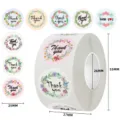 Floral Thank You sticker roll with 25mm circular labels for envelopes and baking - Hand Drawn Floral Exquisite Wreath Butterfly Design (C42) / 25mm 500 Pcs/Roll