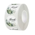 Floral thank you stickers roll for envelope sealing and gift packaging decoration - Green Watercolor Floral Plant Design (C49) / 25mm 500 Pcs/Roll
