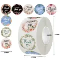 Round floral thank you stickers roll in various patterns, 25mm diameter for packaging - Elegant Hand Script Multiple Floral Background (C57) / 25mm 500 Pcs/Roll