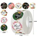 Round floral thank you stickers roll with various flower patterns in 25mm to 27mm sizes - Rich Color Multiple Rose Wildflower Floral (C65) / 25mm 500 Pcs/Roll