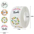 Floral thank you sticker roll for envelope seals, gift packaging and baking labels - Four Wreaths and Pink Ribbon Celebration Design (C74) / 25mm 500 Pcs/Roll