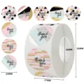 Roll of round thank you stickers with geometric pink and gold patterns, 25mm size - Geometric Color Block Polka Dots (C101) / 25mm 500 Pcs/Roll