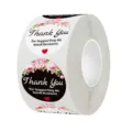 Roll of floral Thank You stickers with black and white designs for small business - Black and White Background Pink Floral (C103) / 25mm 500 Pcs/Roll
