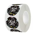 Round floral 'Thank You' stickers on a roll for envelope sealing and gift packaging - Black Background Colorful Small Floral (C104) / 25mm 500 Pcs/Roll