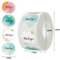 Watercolor floral thank you sticker roll with detailed 25mm to 55mm dimension specifications - Watercolor Floral Artistic Style (C132) / 25mm 500 Pcs/Roll