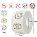 Decorative floral thank you stickers roll with various designs and dimensions for sealing - Fresh Flower and Bird Natural Style (C18) / 25mm 500 Pcs/Roll
