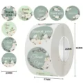 Roll of floral thank you stickers featuring elegant magnolia patterns in 25mm size - 25mm (500 Pcs/Roll) / White Magnolia Light Green (C198)
