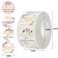 Floral pink thank you stickers roll for small business packaging 25mm round labels - 25mm (500 Pcs/Roll) / Pink Floral Gold Geometry (C268)