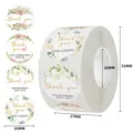 Floral thank you stickers roll, 25mm round labels with gold text and elegant flowers - 25mm (500 Pcs/Roll) / Pink Champagne Floral (C260)