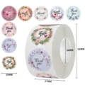 Floral Thank You stickers roll in 25-27mm size for decorative gift packaging - 25mm (500 Pcs/Roll) / Pink Purple Blue Watercolor Floral (C272)