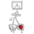 Elegant silver cherry charm pendant with a red heart crystal for Italian modular bracelets - Red Heart Melting Cherry Style (41)